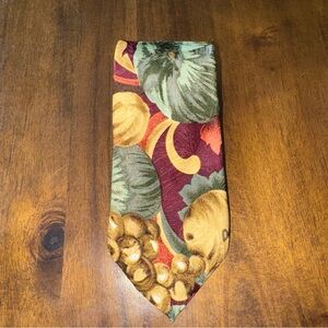 Burma Bibas Silk Tie Floral Burgundy Green Gold Vintage 58" L x 3.5" Wide